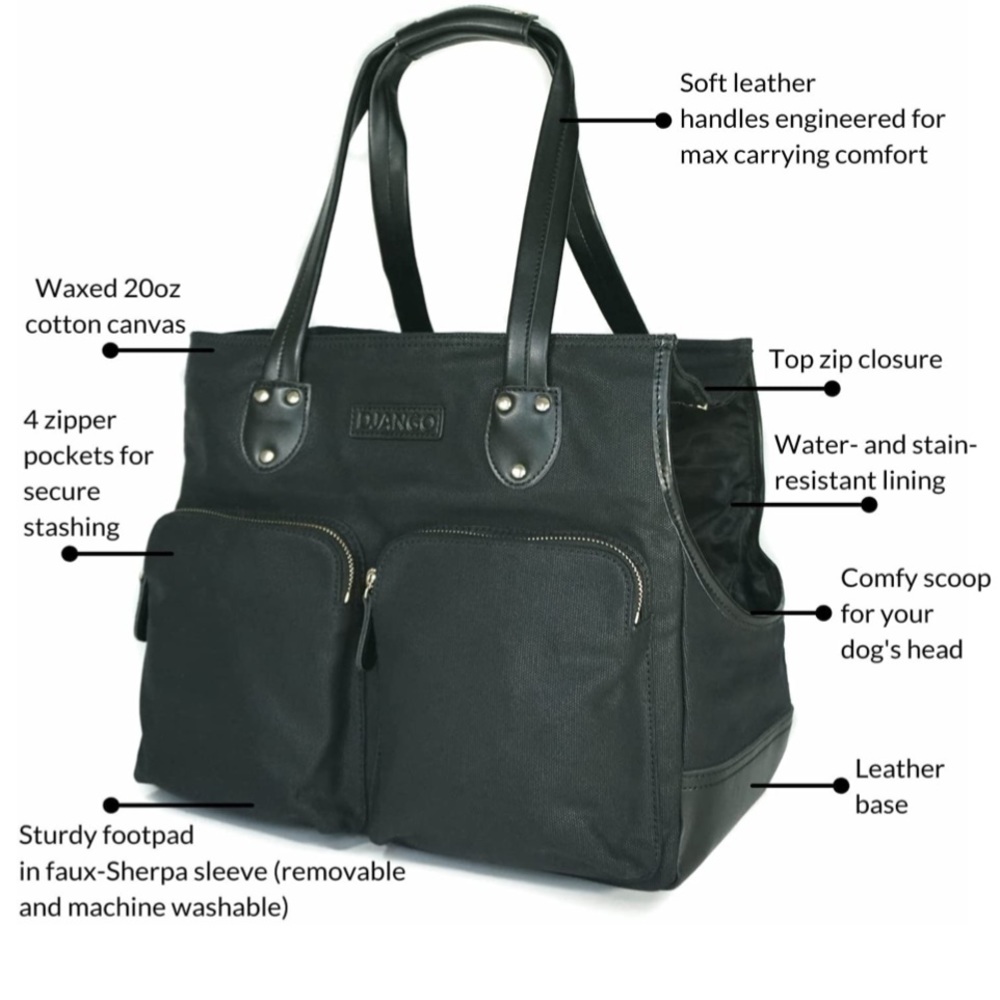 DJANGO Dog Carrier Bag - Waxed Canvas and Leather Soft-Sided Pet Travel Tote